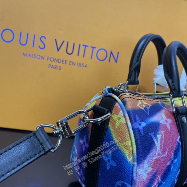 LV專櫃新款包包 路易威登Keepall XS手袋 M45761彩虹 2021秋季系列極光炫彩主題 LV手提肩背斜挎包  ydh4324